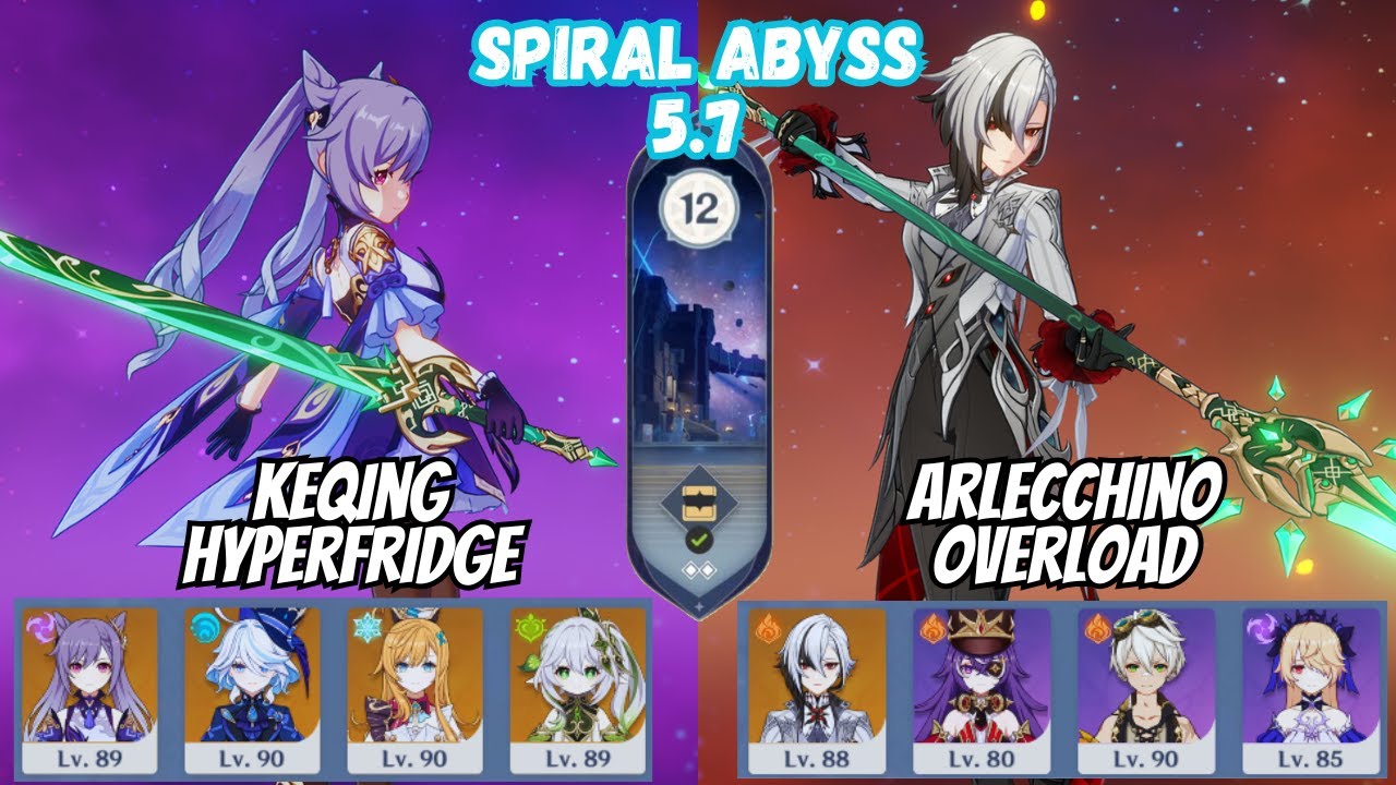 C1 Keqing Hyperfridge / C0 Arlecchino Overload Floor 12 Spiral Abyss 5.7 Genshin Impact [原神]