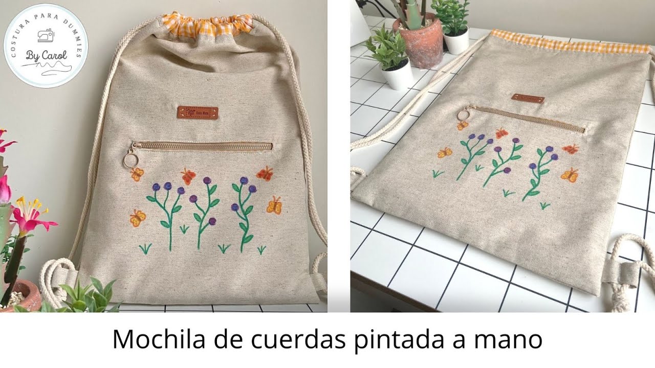 Tutorial costura: ¿Cómo hacer una mochila de cuerdas? Está pintada a mano con rotuladores textiles