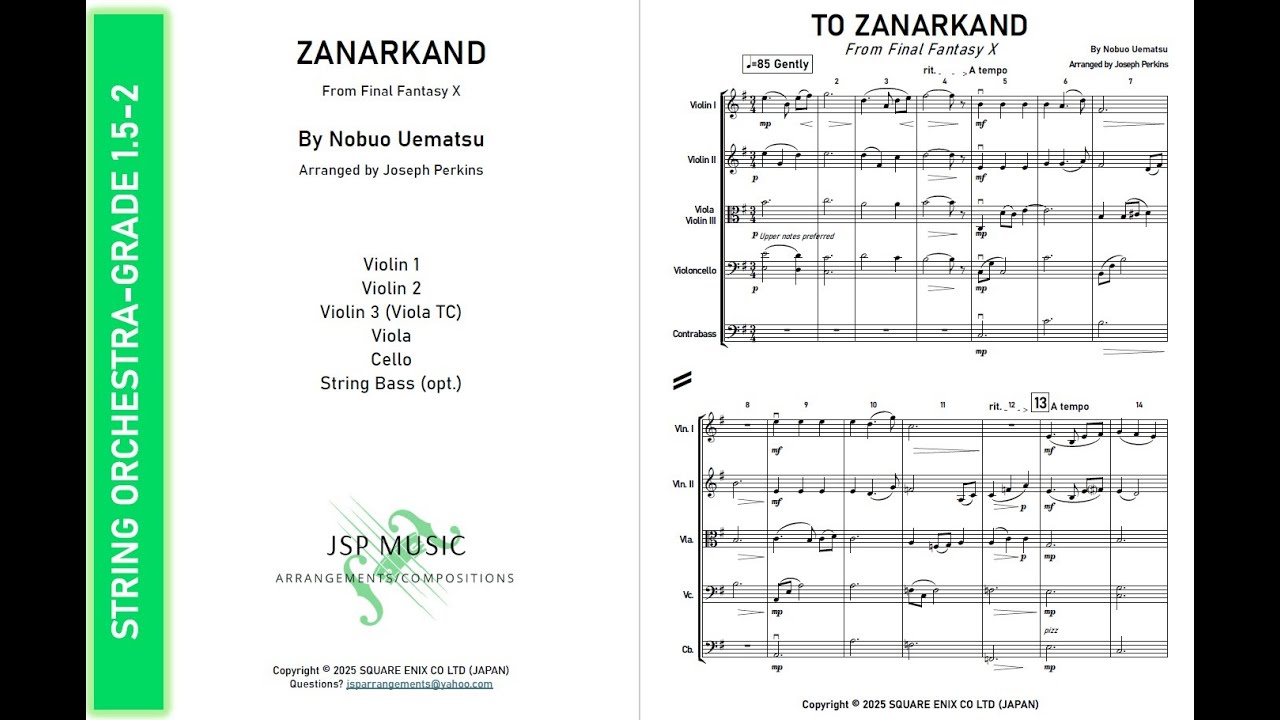 Zanarkand (Final Fantasy X) for String Orchestra Grade 1.5-2