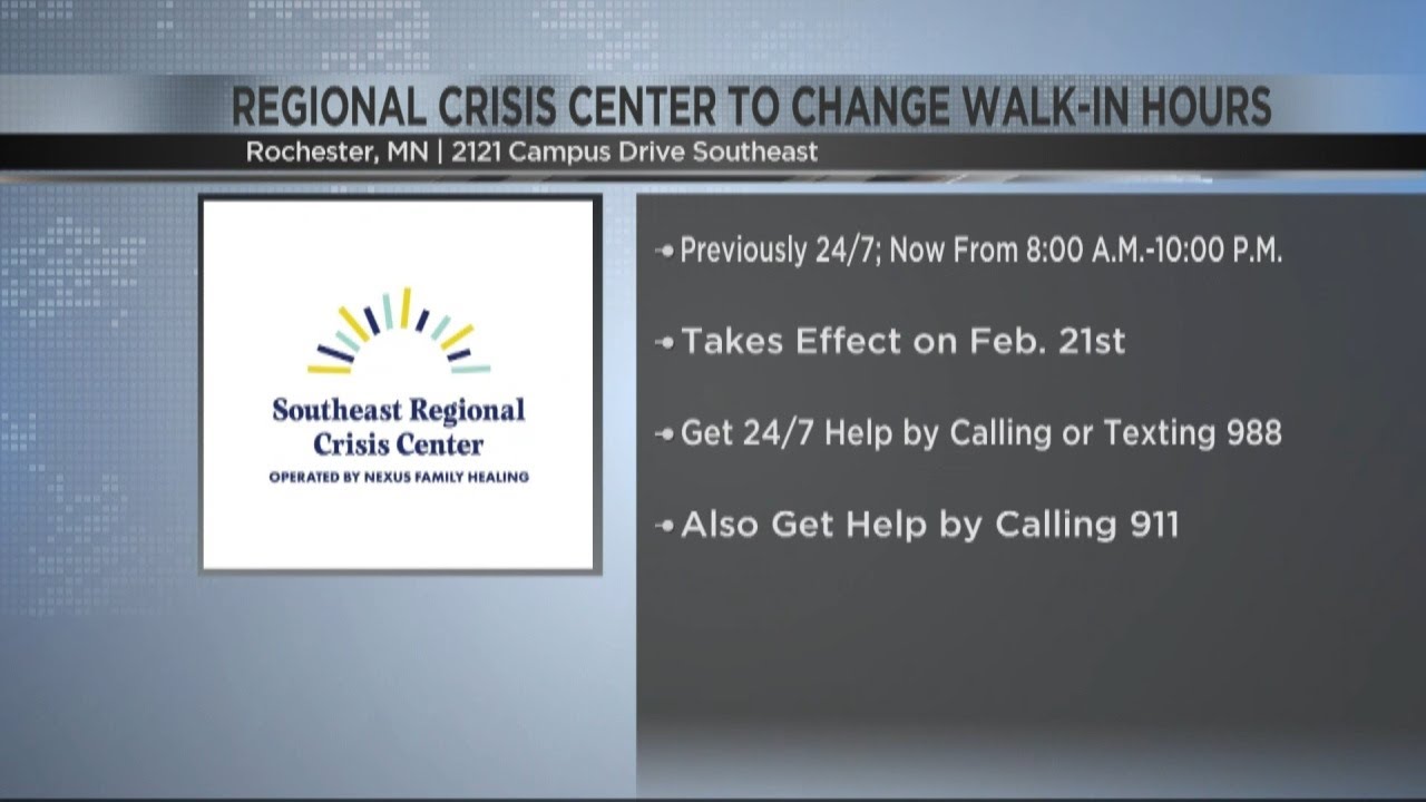 Southeast Regional Crisis Center to alter their walk-in hours