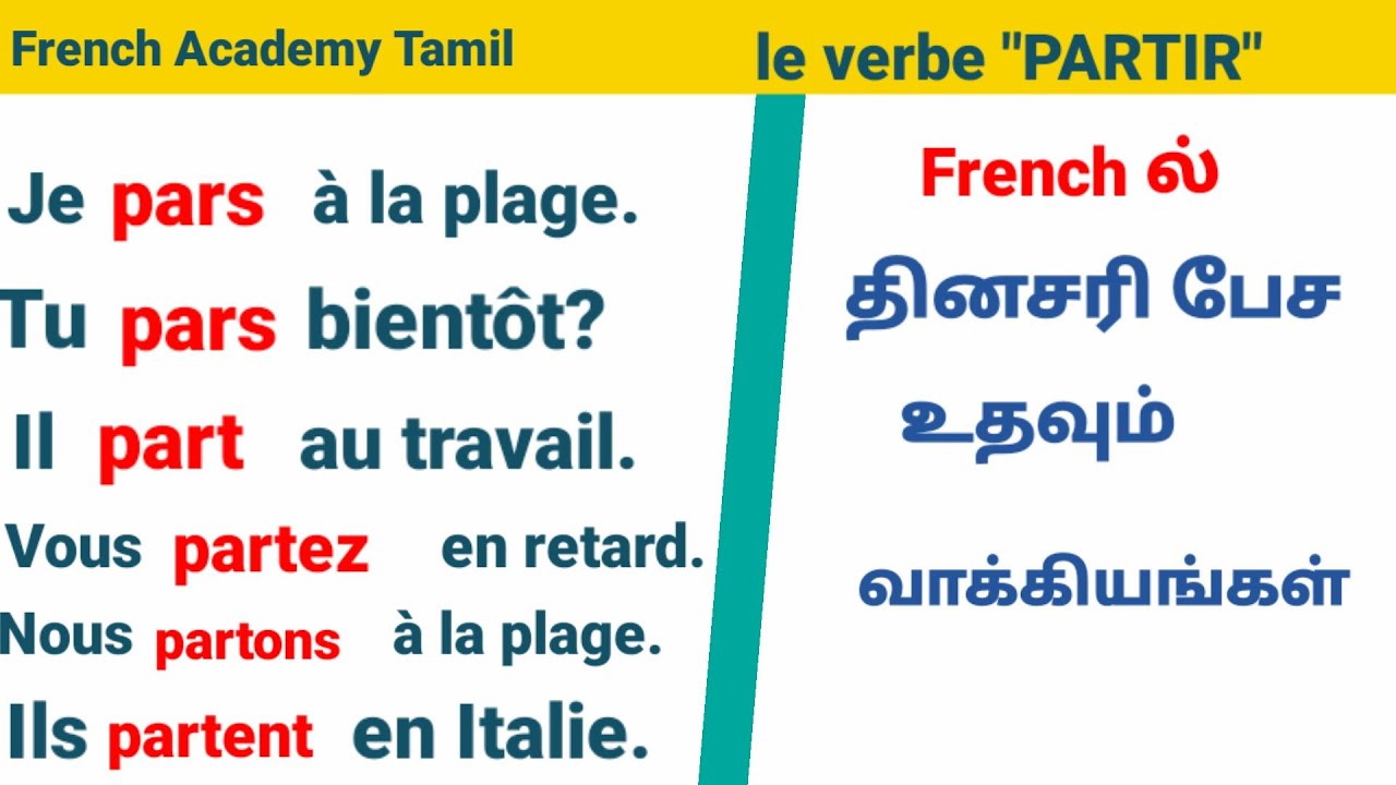French learning through Tamil/French phrases with 