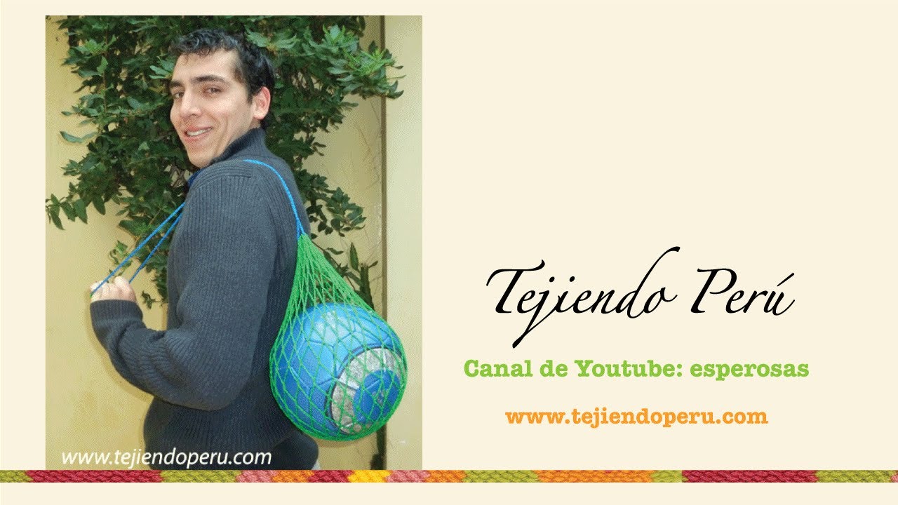 Malla o red porta pelota de football o voley tejida a crochet