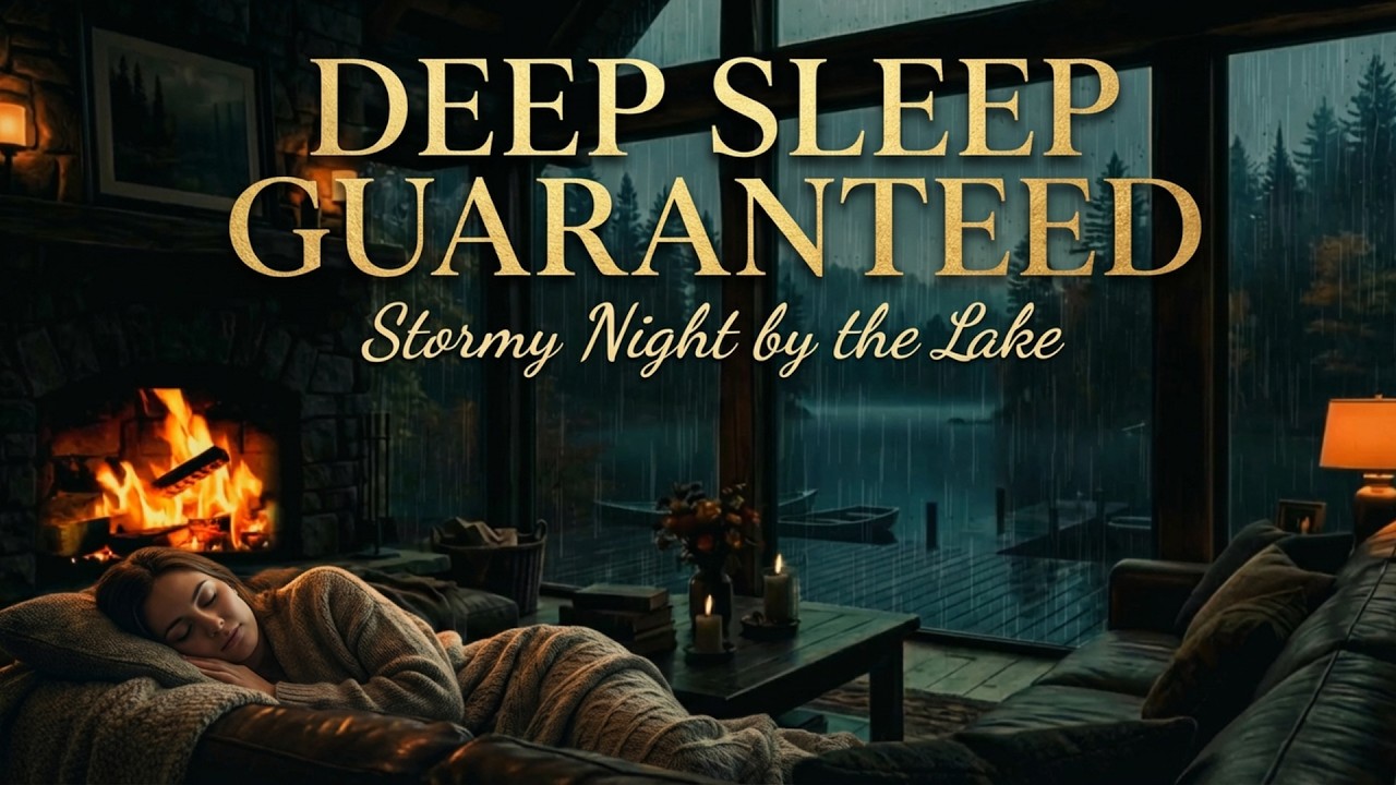 Rain on Window & Warm Fireplace by the Lake | 10 Hours Cozy Cabin Night Ambience No Ads 🪟🌲🕯️