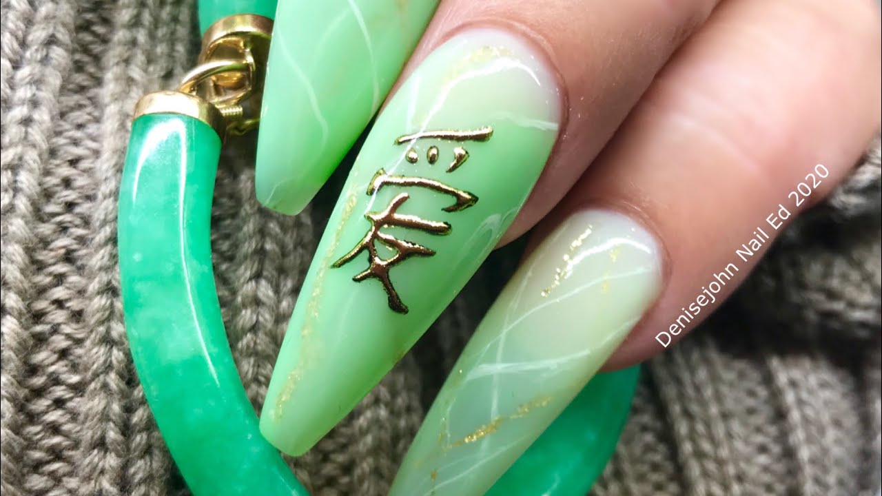Jade Nails / Foiling  Chinese Writing That Says LOVE / Builder Gel Jade