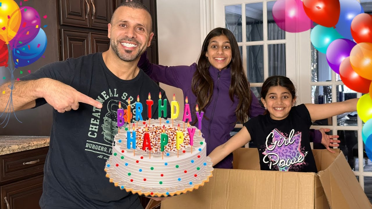 Deema and Sally Happy Birthday Party Cake surprise for Dad