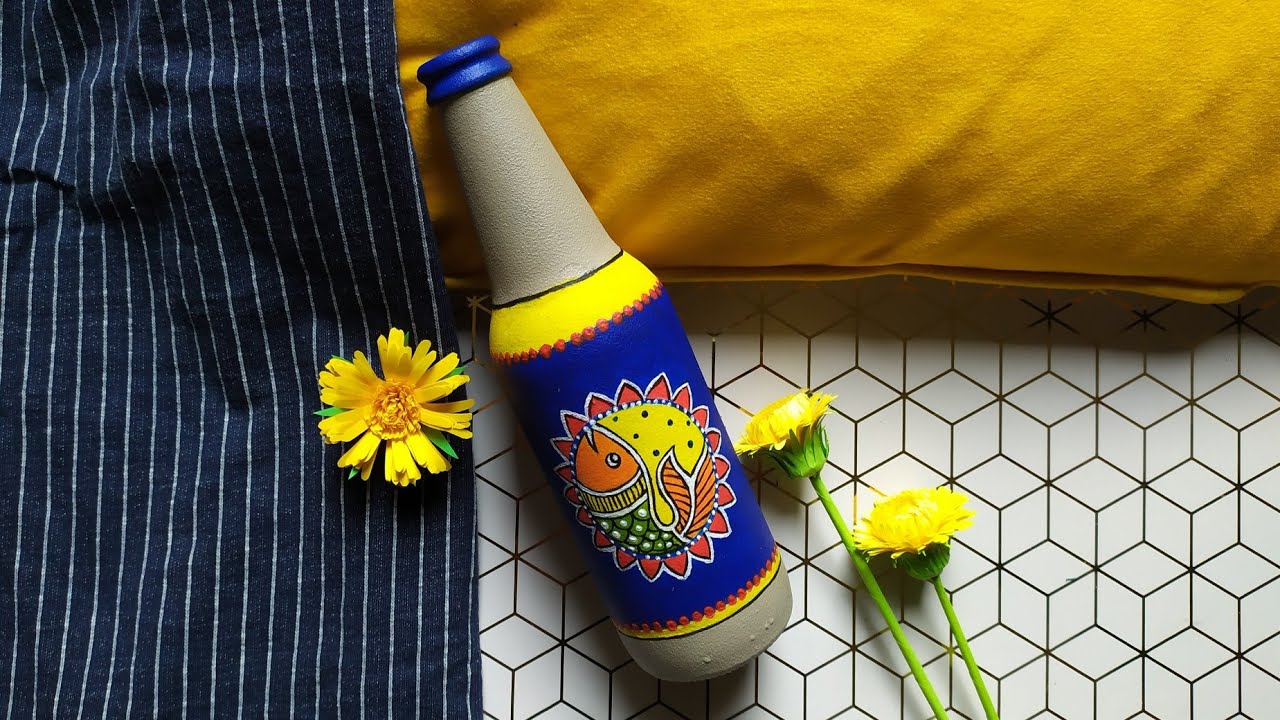 Bottle Painting|Madhubani Art on Bottle.DIY Bottle Painting.