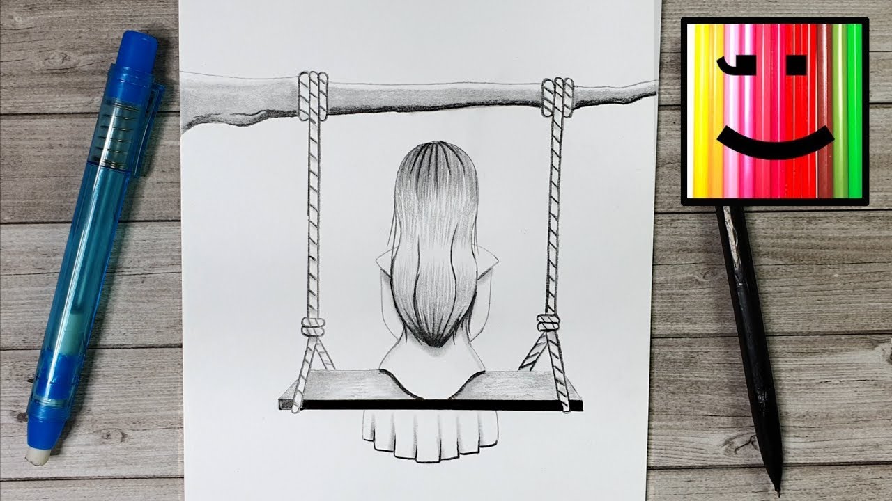 Comment dessiner une fille sur une balan&ccedil;oire - Dessin de cheveux - Dessiner au crayon de papier