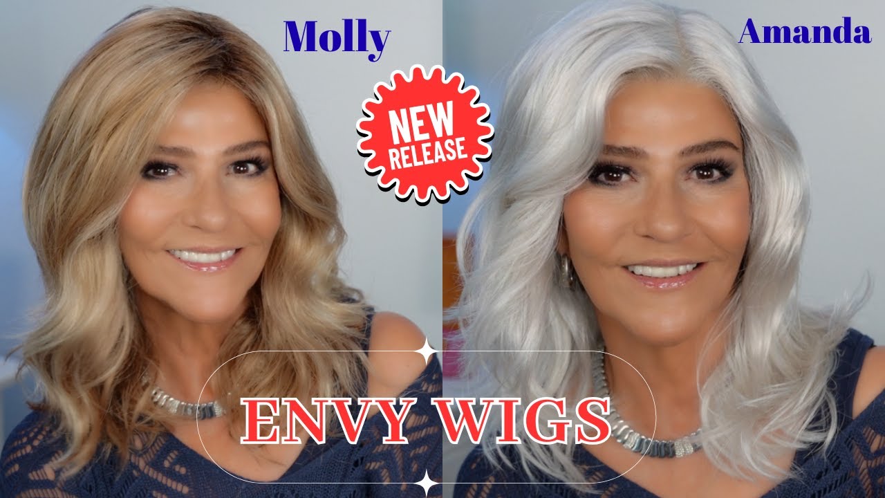 Introducing AMANDA & MOLLY ~ Mid-length Wavy Styles by Envy Wigs ~ Sparkling Champagne & Light Grey