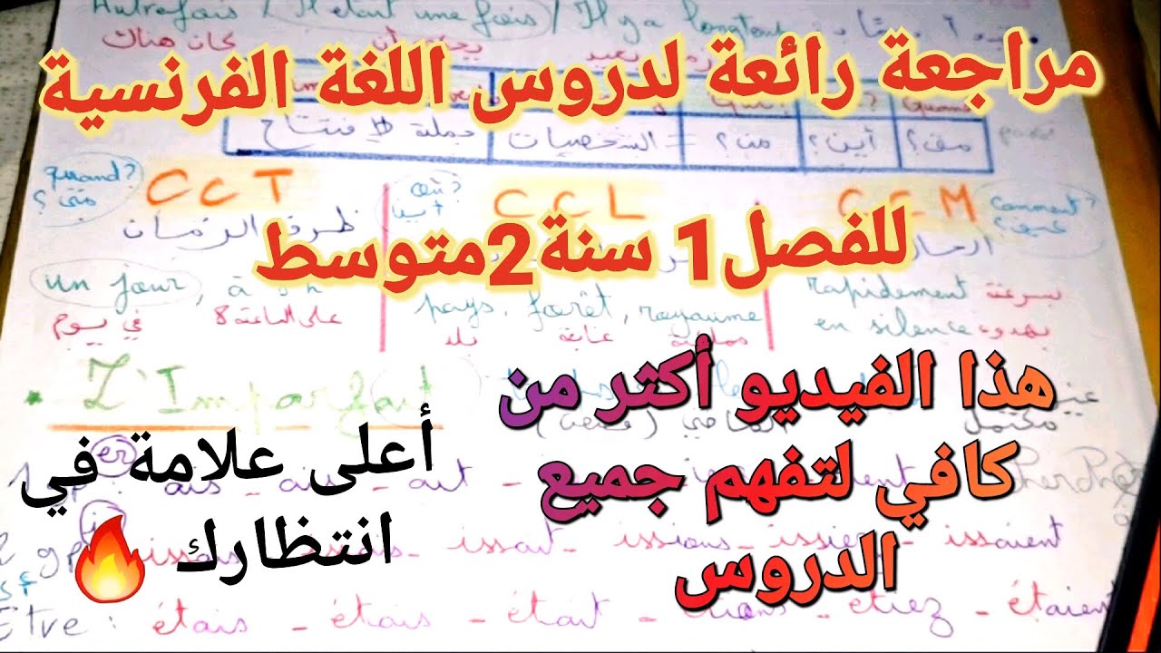 مراجعة+ملخص شاملة في مادة اللغة الفرنسية للفصل1 سنة 2متوسط 🔥ستتحصل على العلامة الكاملة بإذن الله 💯