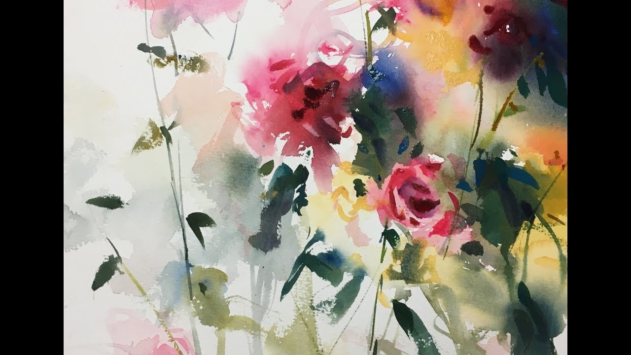 Flowers Watercolor painting fantasy illustration demonstration 2x speed