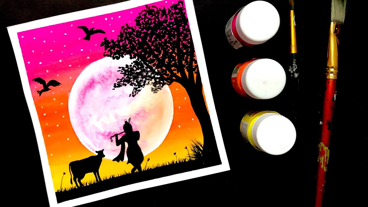 Krishna Painting Step by Step for Beginners | Janmashtami Painting | Easy Poster Colour Painting