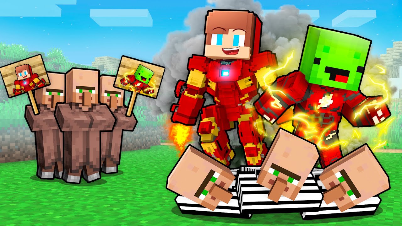 Mikey and JJ Became SUPERHERO to Prank CRIMINAL VILLAGERS in Minecraft (Maizen Mazien Mizen)
