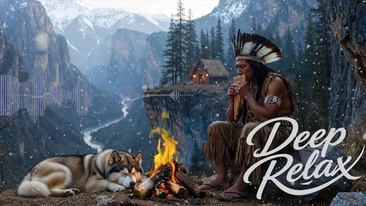 Deep Relaxation Music with Pan Flute & Ambient Sounds | Peaceful Snowy Mountains for Stress Relief