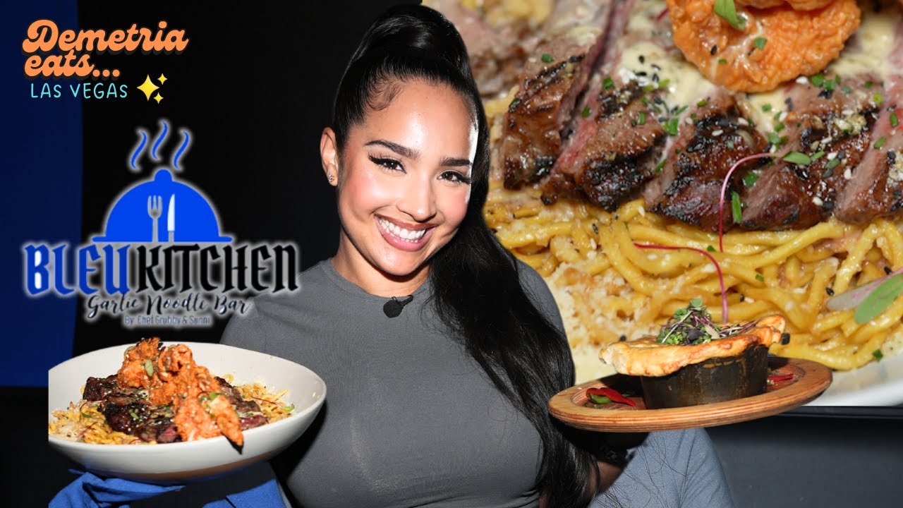 I Tried Bleu Kitchen’s Surf N Turf Garlic Noodles in Vegas + Oxtail Tacos | Demetria Eats