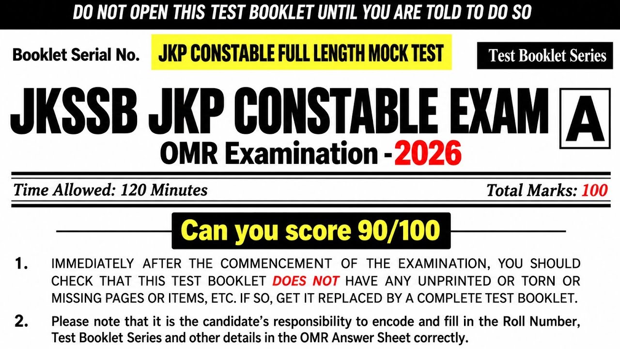 FULL LENGTH MOCK TEST 01 | FOR JKSSB | JKP CONSTABLE EXAM 2026 | MUST WATCH. 