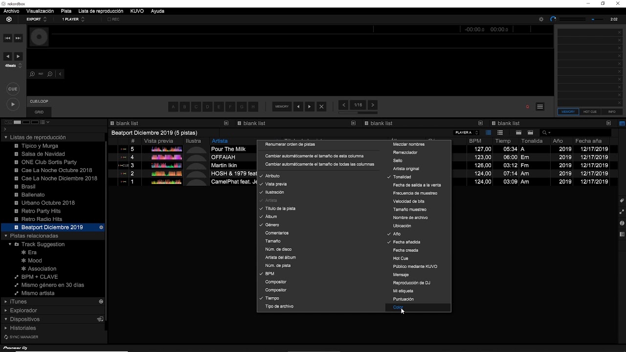 Configura tu Playlist en la Categoría de Color en Rekordbox Export Mixed Minds 136 by Sergio Mix