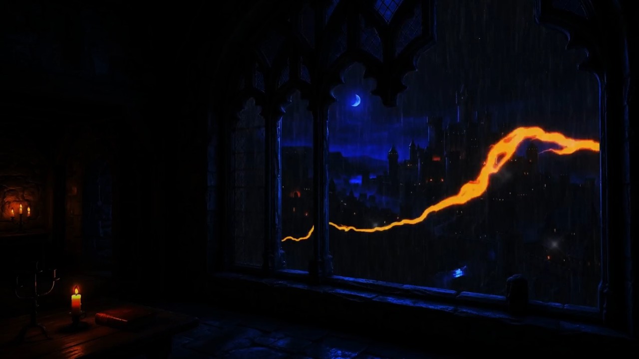 Lose Yourself in Rainy Night 🌧️🏰⚡️ Powerful Thunder and Rain for Sleep Instantly & Escape Stress