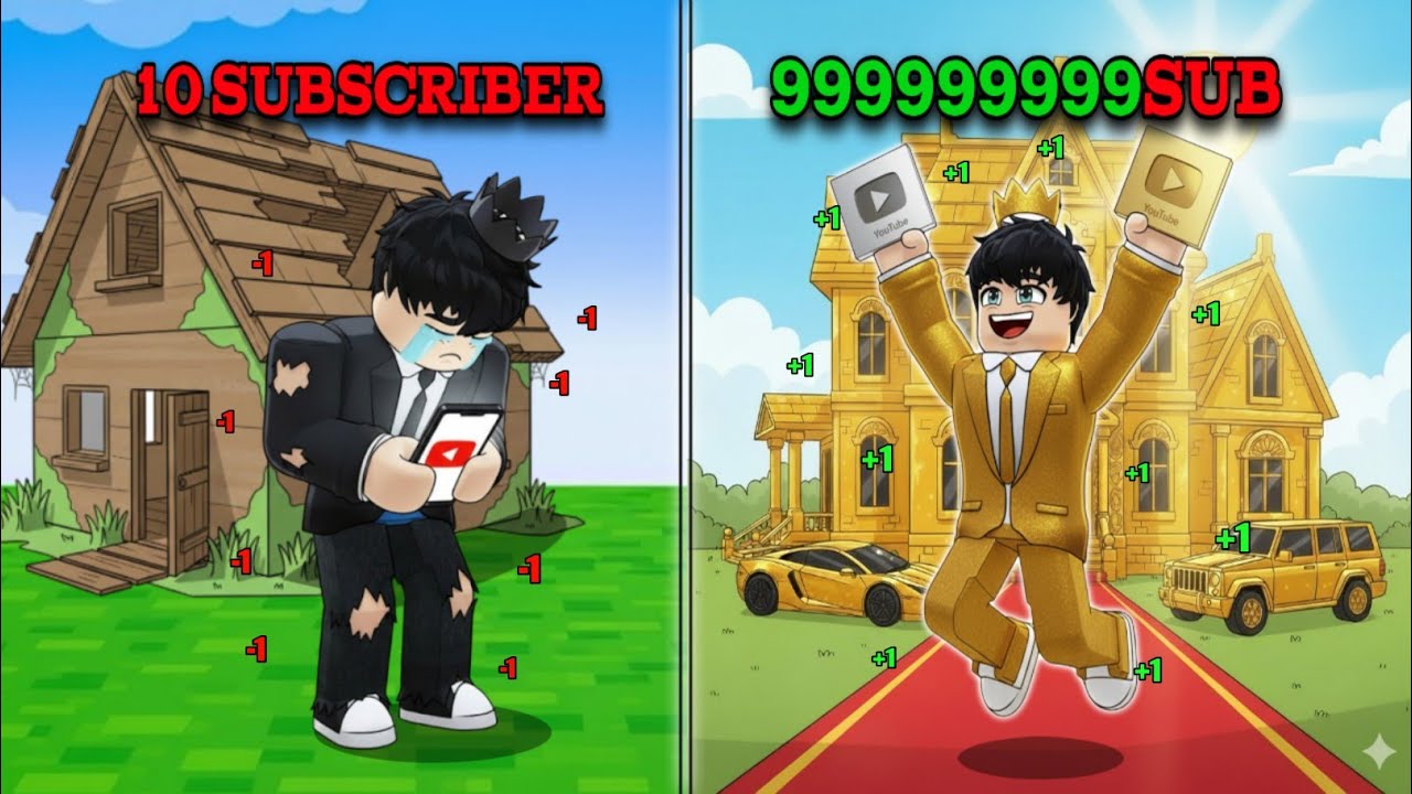 From Poor to Rich in Youtuber Tycoon in Roblox..