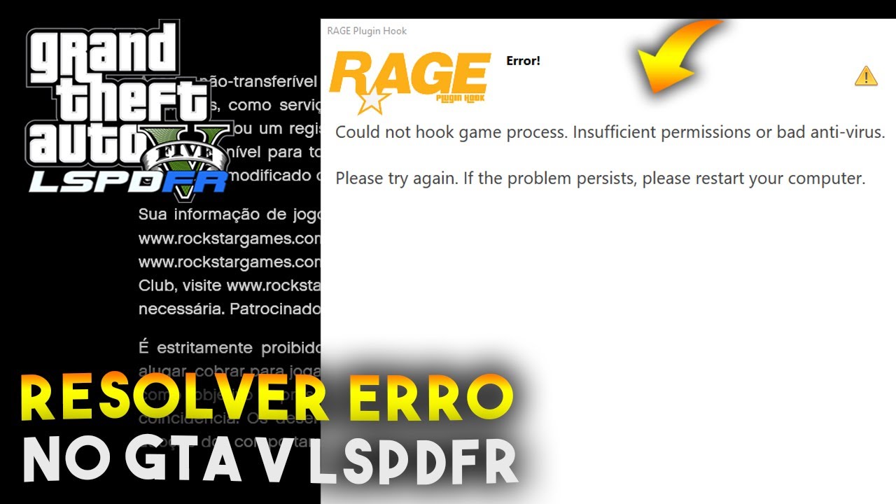 Como RESOLVER ERRO Could not hook game process. Insufficient permissions... no GTA V LSPDFR