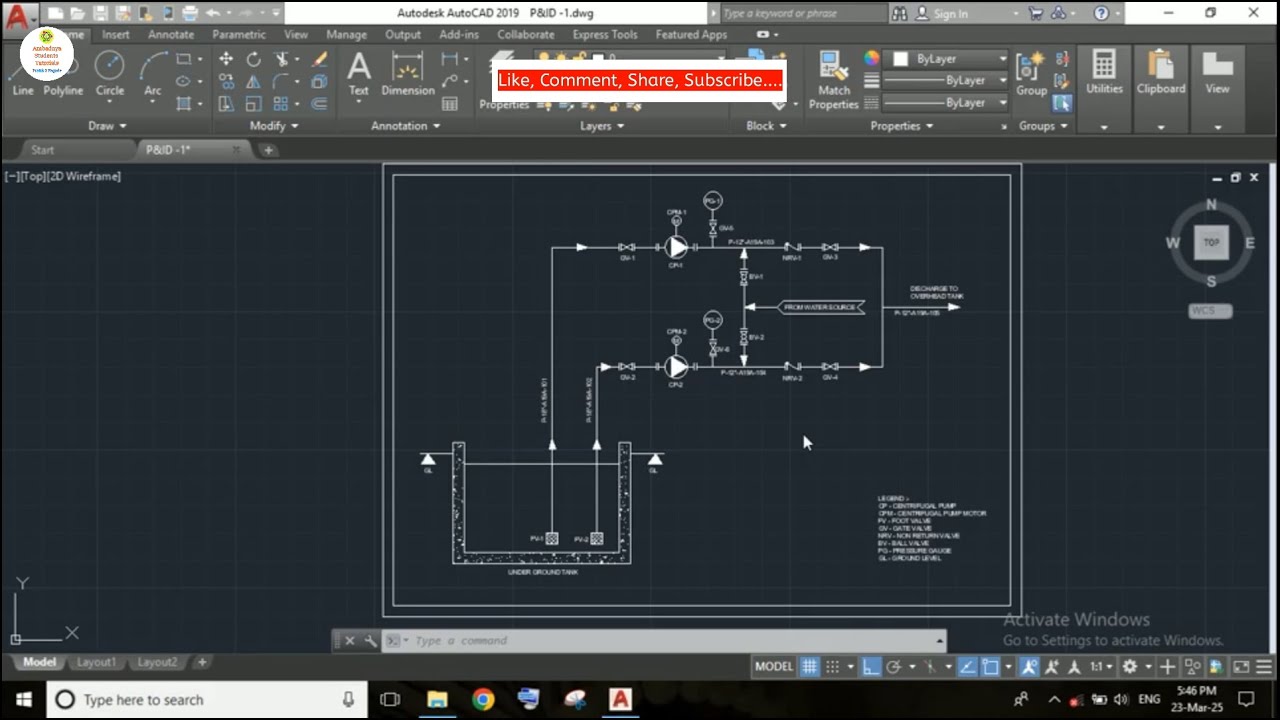P&ID AutoCAD Drafting | Part-1 | Fluid Transfer with Centrifugal Pump | AutoCAD Tutorials