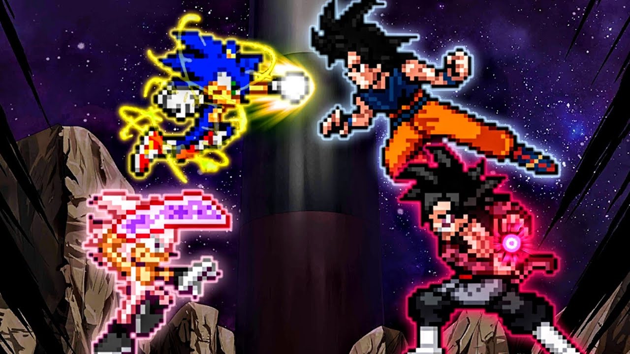 Sonic Black V2 & Sonic Chaos OP VS Manga Goku UI & Goku Black SSJ4 OP in Jump Force Mugen