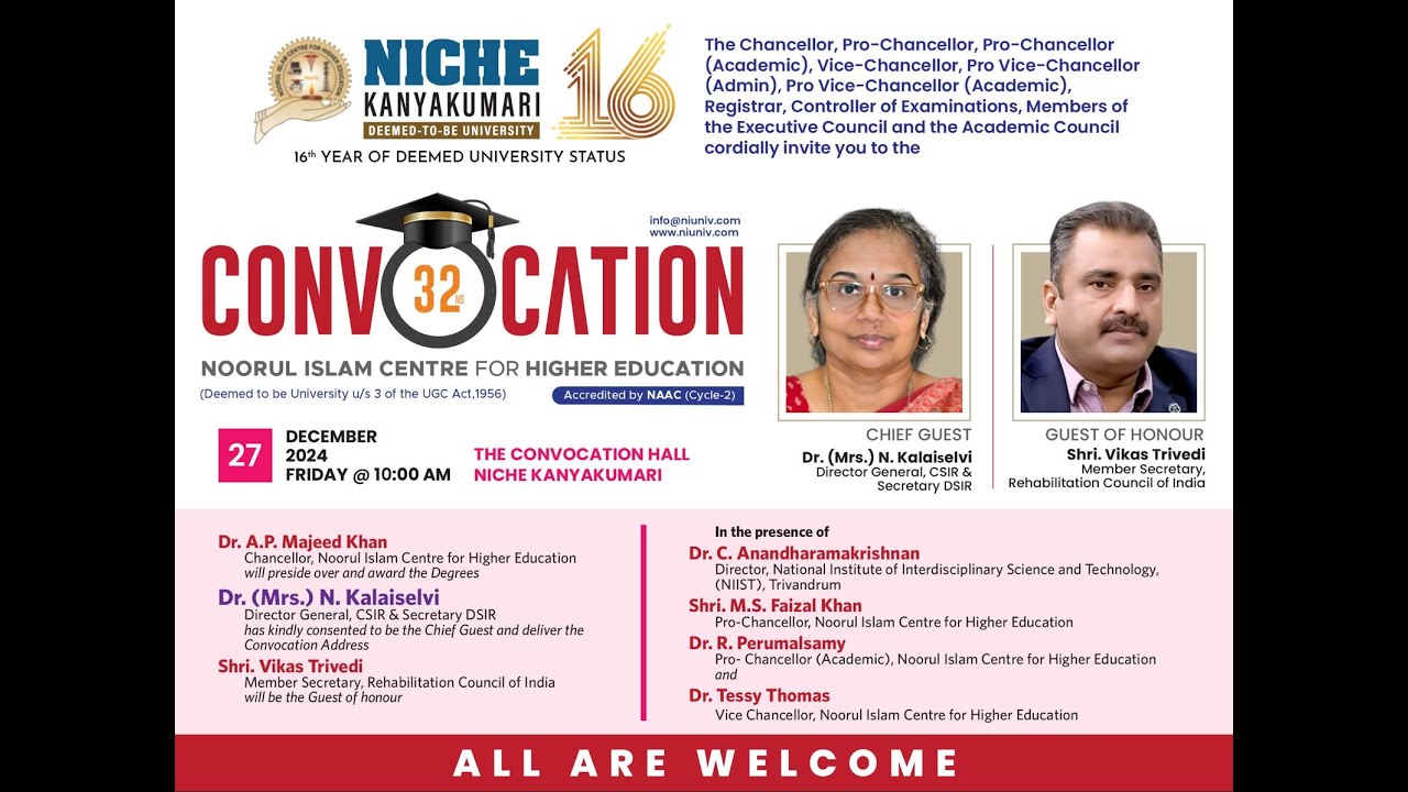 NICHE University Kanyakumari - 32nd Convocation | 27 Dec 2024