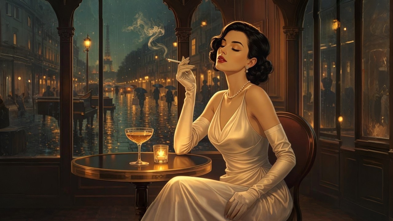 1950s Nostalgic Spring Jazz — Rainy Paris Café Night | Cozy Vintage Classic Jazz Playlist