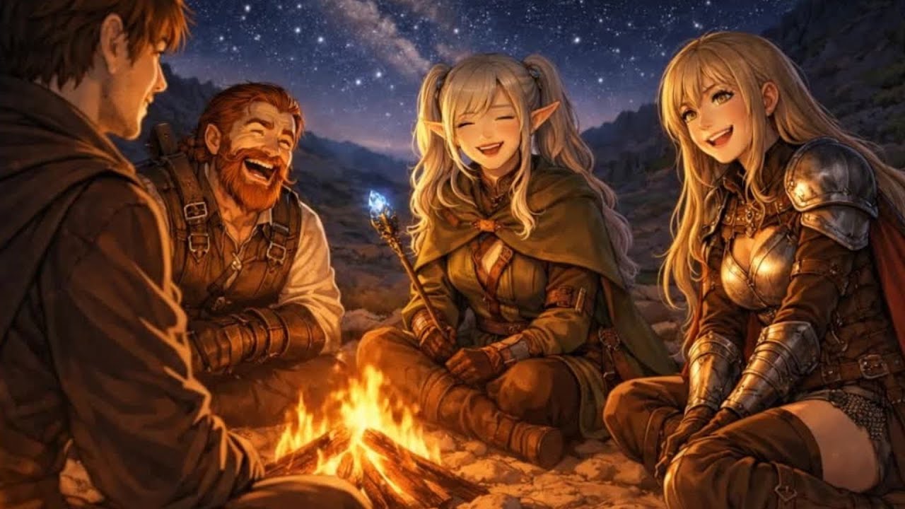 【焚き火音】冒険の思い出ー焚火を囲う勇者たちのひと時の団欒｜剣と魔法の異世界ファンタジーBGM｜作業用 / 睡眠用 / 世界観没入用
