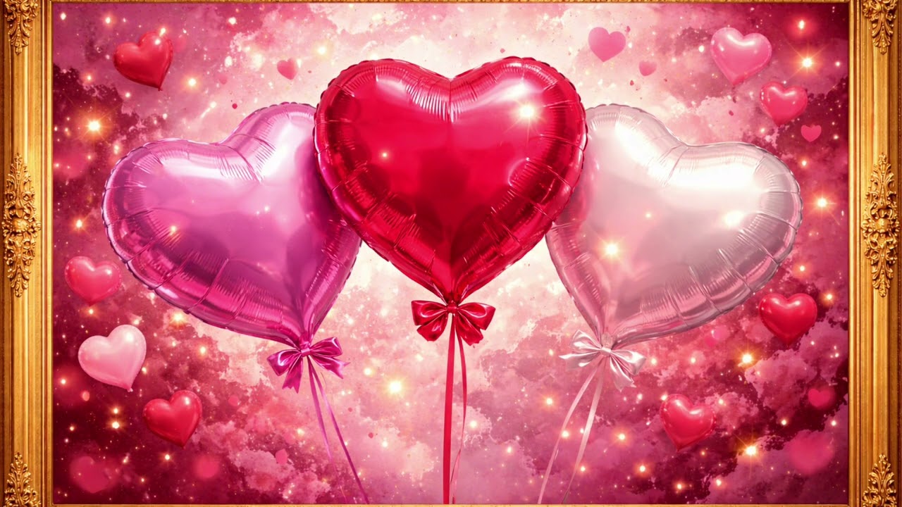 Valentines Day Gold Frame Art TV | Balloon Hearts 4K