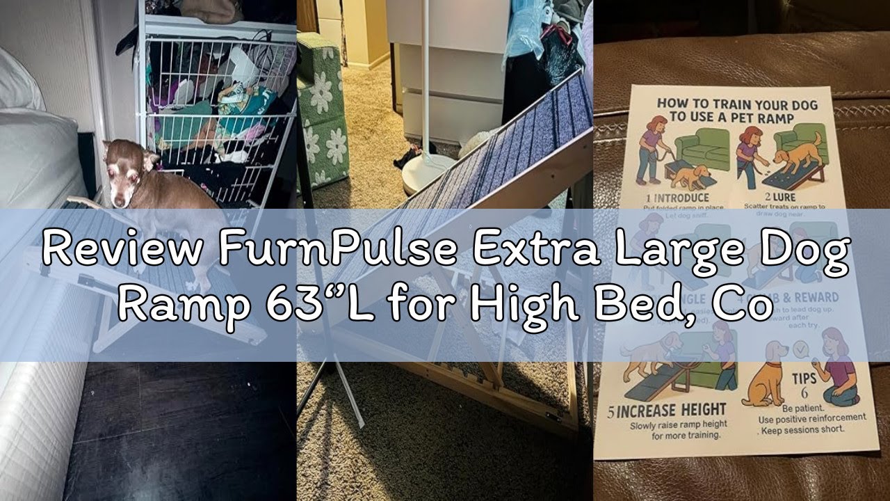 Review FurnPulse Extra Large Dog Ramp 63‘’L for High Bed, Couch & SUV – 200 Lb Heavy Duty Solid Wood