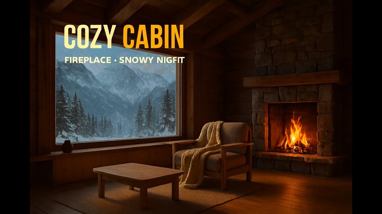 Cozy Cabin Guitar 🔥 Snowy Mountain Fireplace | Study / Relax / Sleep (72 BPM)