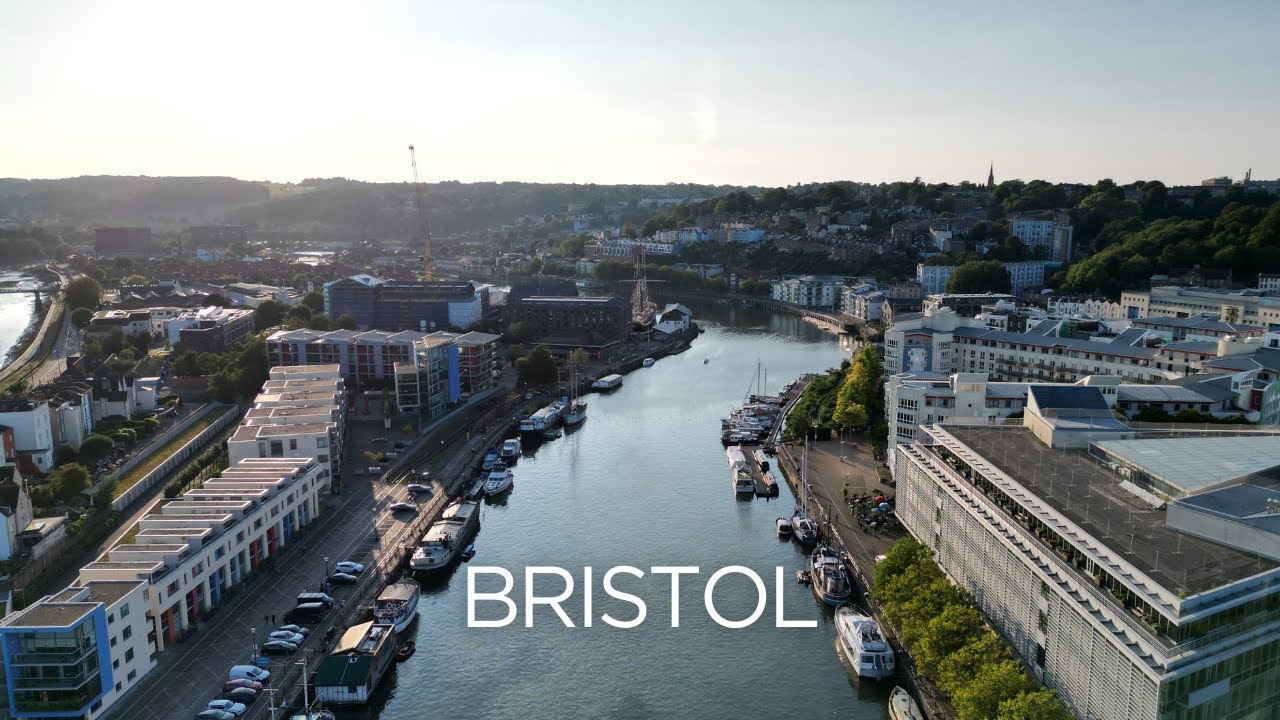Sunset in Bristol city centre | 4K drone aerial view