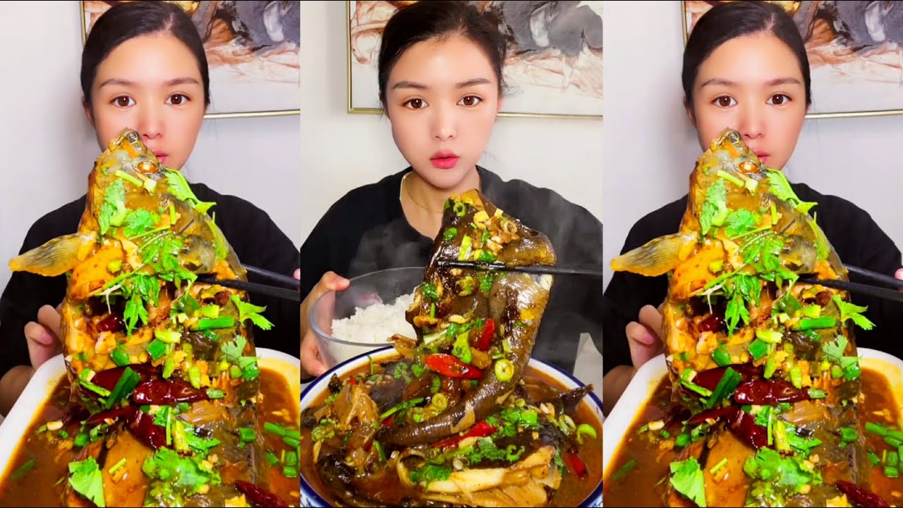 Chinese Food Mukbang: Enjoying Fish Head Curry with Spicy Seafood and ASMR Eating Sounds