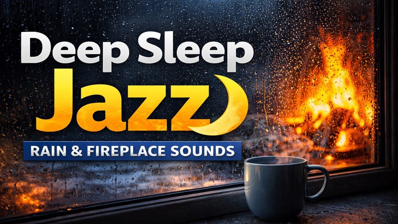 Deep Sleep Jazz 🌙 Rain & Fireplace Sounds for Relaxing Night (1 Hour)
