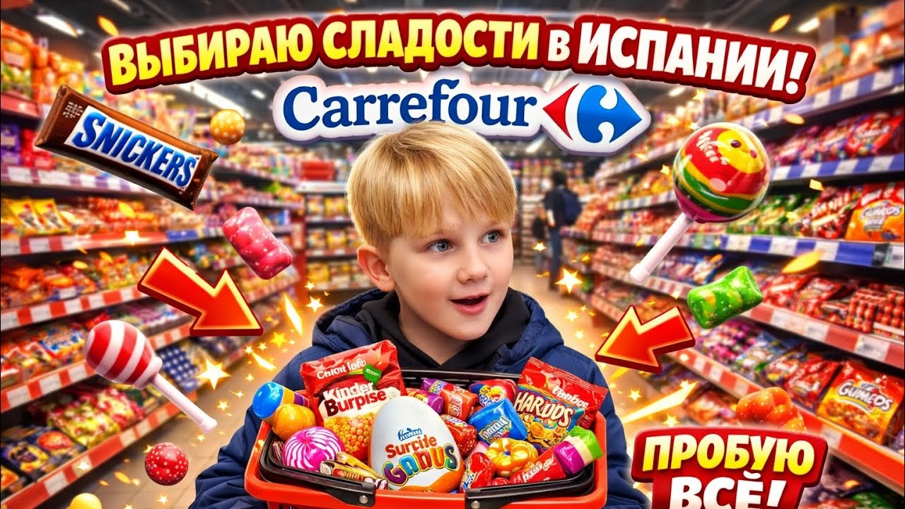 🔥 Русский ребёнок в испанском Carrefour! СКУПИЛ ВСЕ СЛАДОСТИ И ПРОБУЕТ ИХ ВПЕРВЫЕ 🍭🇪🇸