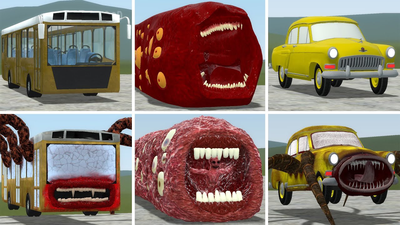OLD AND NEW UPDATE: BUS EATER, TRAIN EATER, CAR EATER VS ALL TREVOR HENDERSON BATTLE In GMOD!