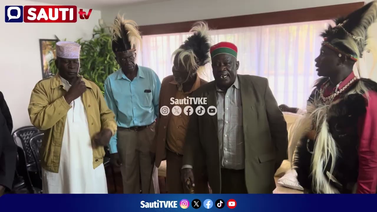 Tiriki Elders arrive at the Gigiri home of Cyrus Jirongo in traditional regalia for Funeral rites