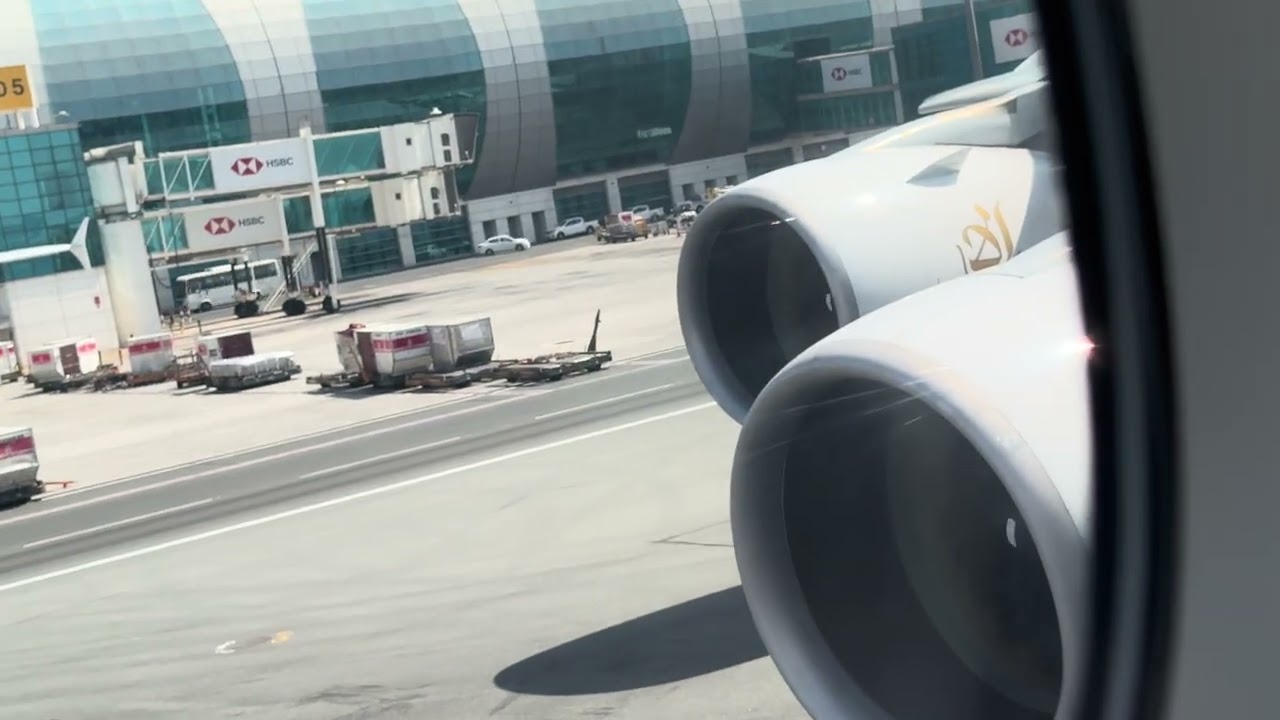 Emirates A380 Takeoff Dubai Intl. Airport