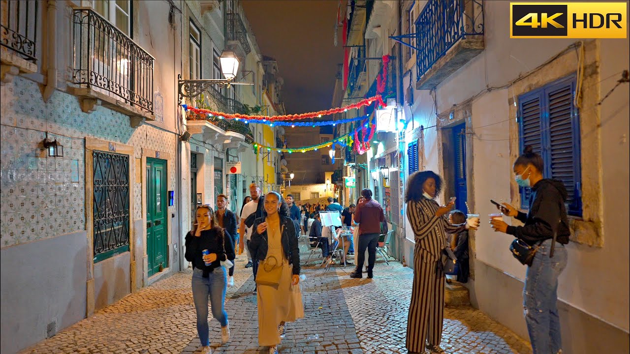 🇵🇹Lisbon After Dark😈 Oct 2021🕺Lisbon Night Walk at Midnight 💃Após o fim das restrições[4K HDR]