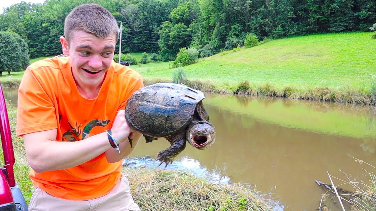 CATCHING SNAPPING TURTLES WITH CANE POLES!