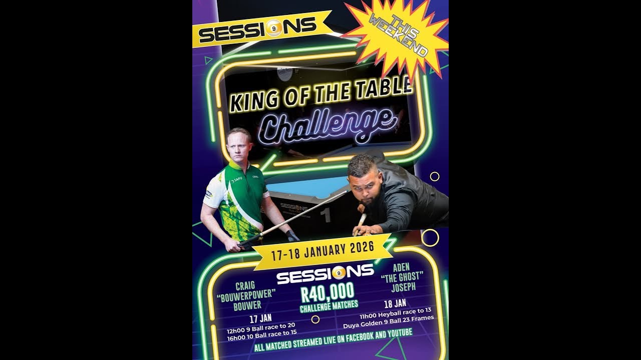 10 BALL DOUBLE THE STAKES - Aden "The Ghost" Joseph vs Craig "Bouwerpower" Bouwer - Sessions Live