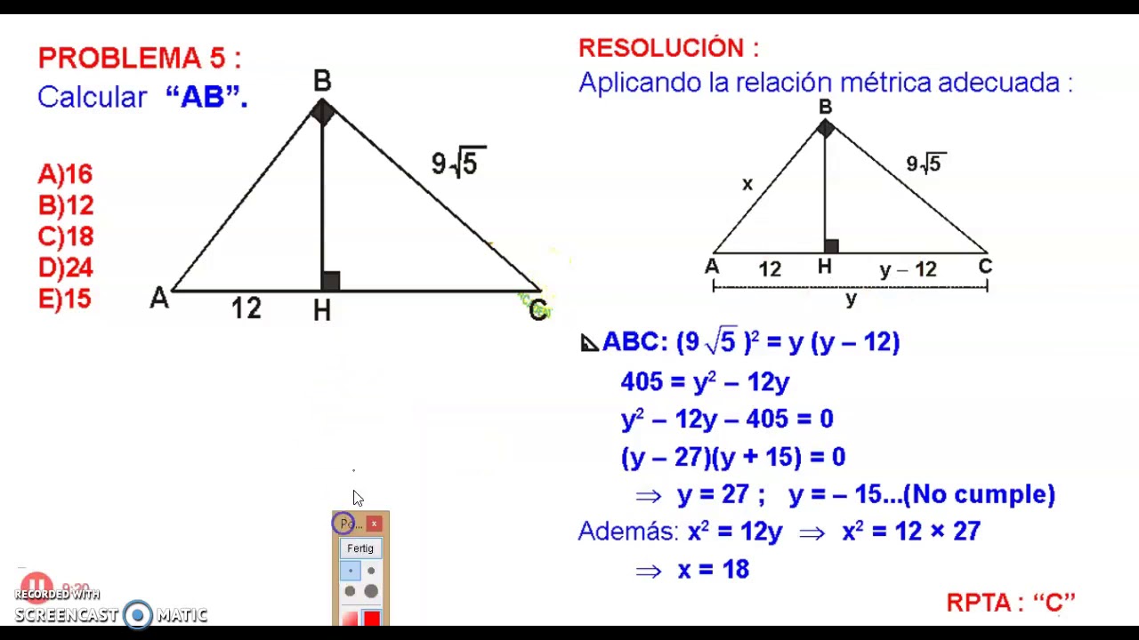 Relaciones metricas en triangulos rectangulos (aplicaciones)
