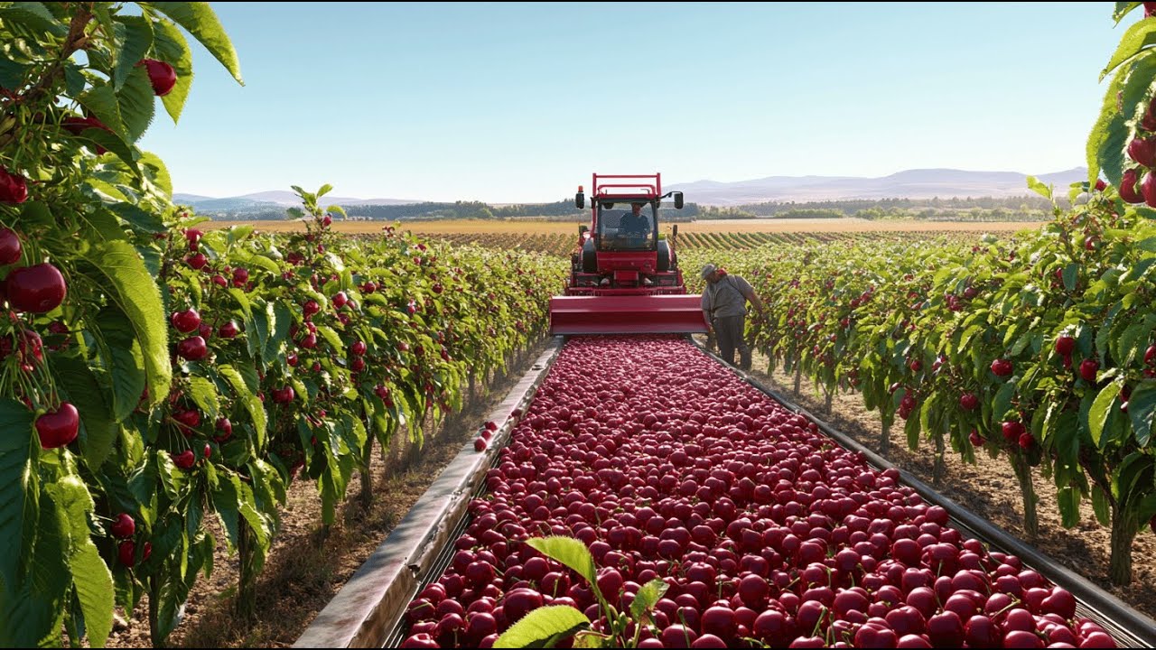 How US Farmers Harvest Millions of Tons of Cherry: Processed in The Factory | The Secret Super Drink