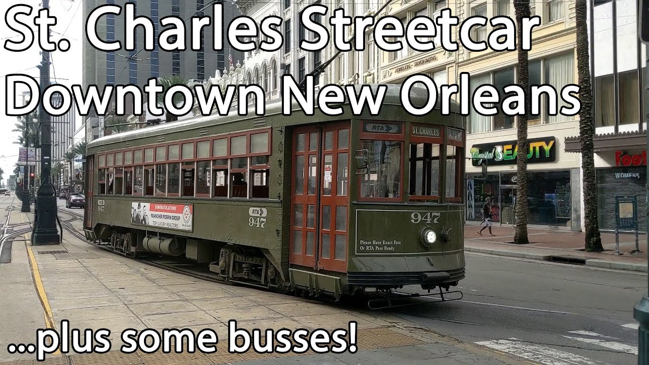 RTA St. Charles Streetcars and Busses on Canal St in New Orleans
