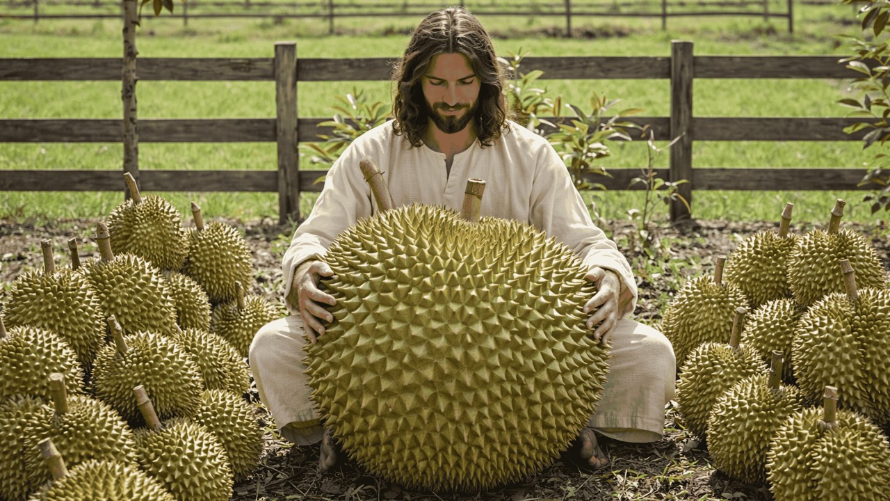 Jesus in the Garden: Planting and Caring for Durian Trees | AI Christian Tribute