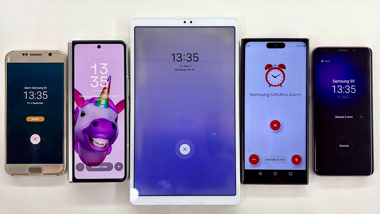 Samsung Tab A7 + Z Fold 3 + S25 Ultra + Galaxy S9 + Galaxy S6 Alarm Clock and Timer 