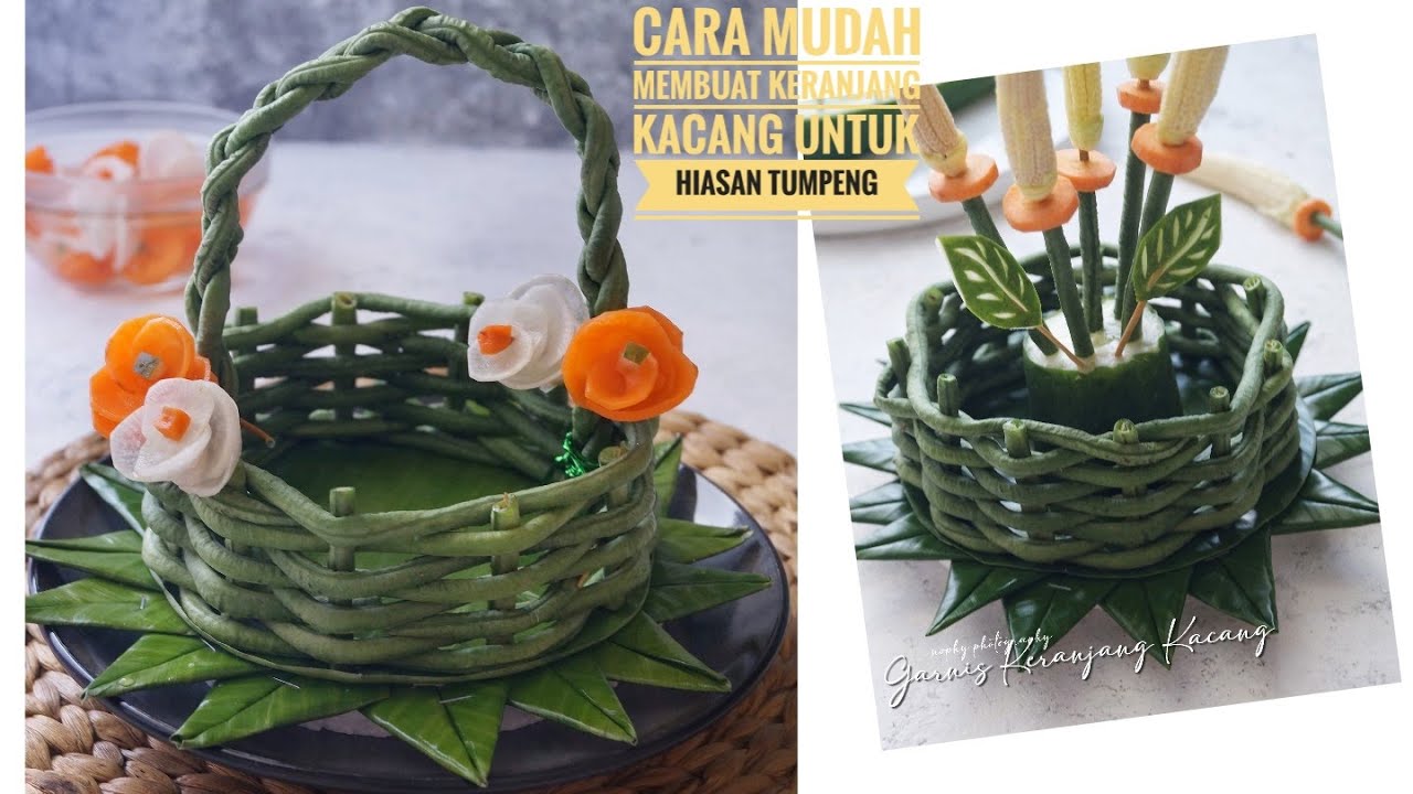 Cara membuat Garnish Tumpeng Cepat dan Mudah PART 2 │ Keranjang dari Kacang Panjang
