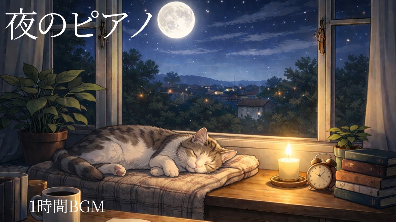 静かな夜のピアノBGM｜猫と過ごす、やさしい夜の1時間