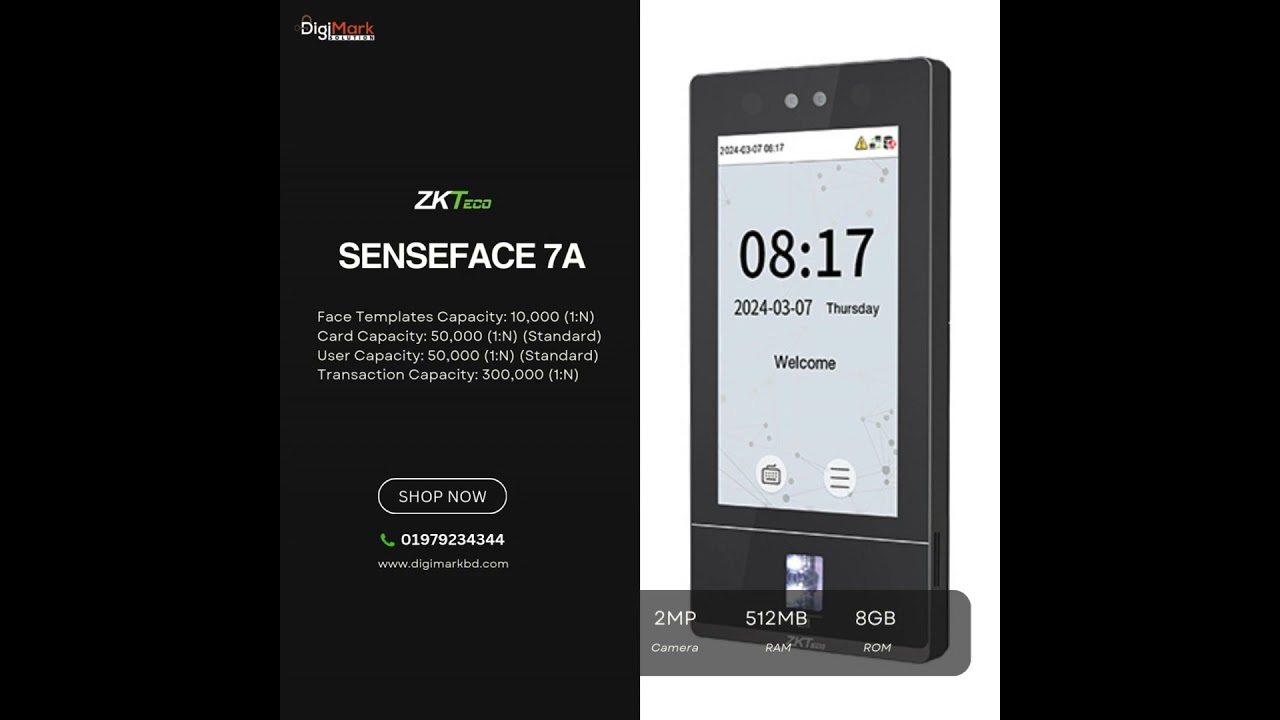 ZKTeco SenseFace 7A | Access Control Time Attendance | DigiMark Solution