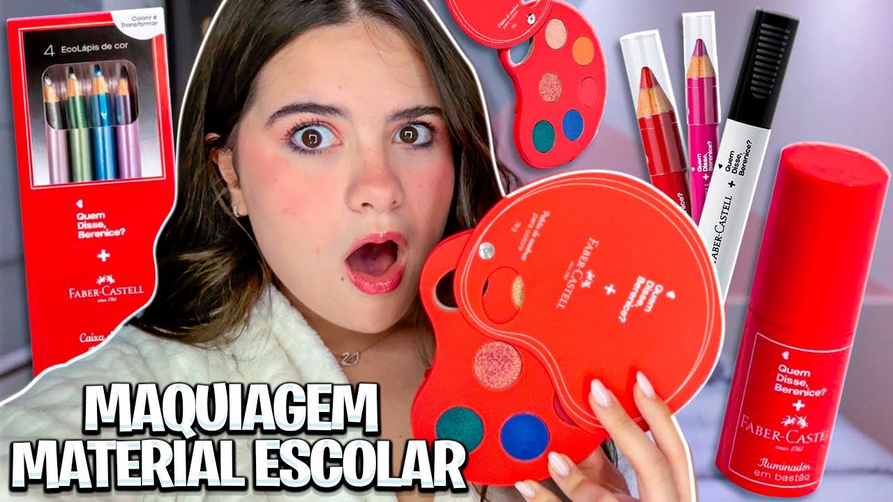 FIZ UMA MAQUIAGEM COM MATERIAL ESCOLAR!!